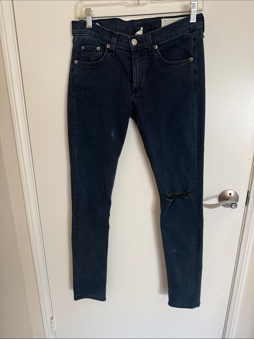 rag & bone Dark Blue Skinny Jeans with Knee Rip